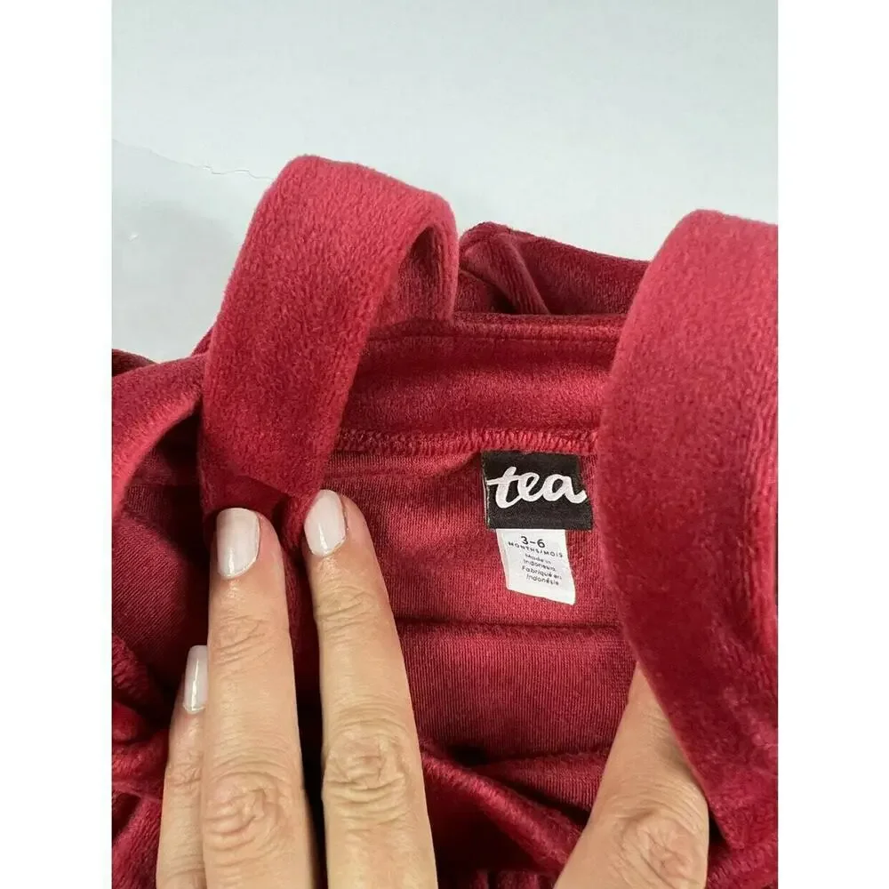 Tea Collection Velour Ruffle Romper Red 3-6 Months